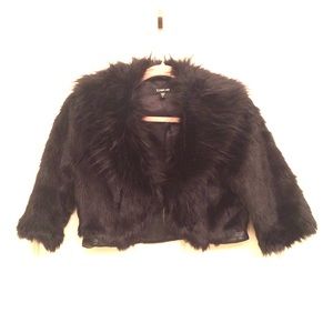 bebe Black Faux FurFeather and Leather Crop Jacket